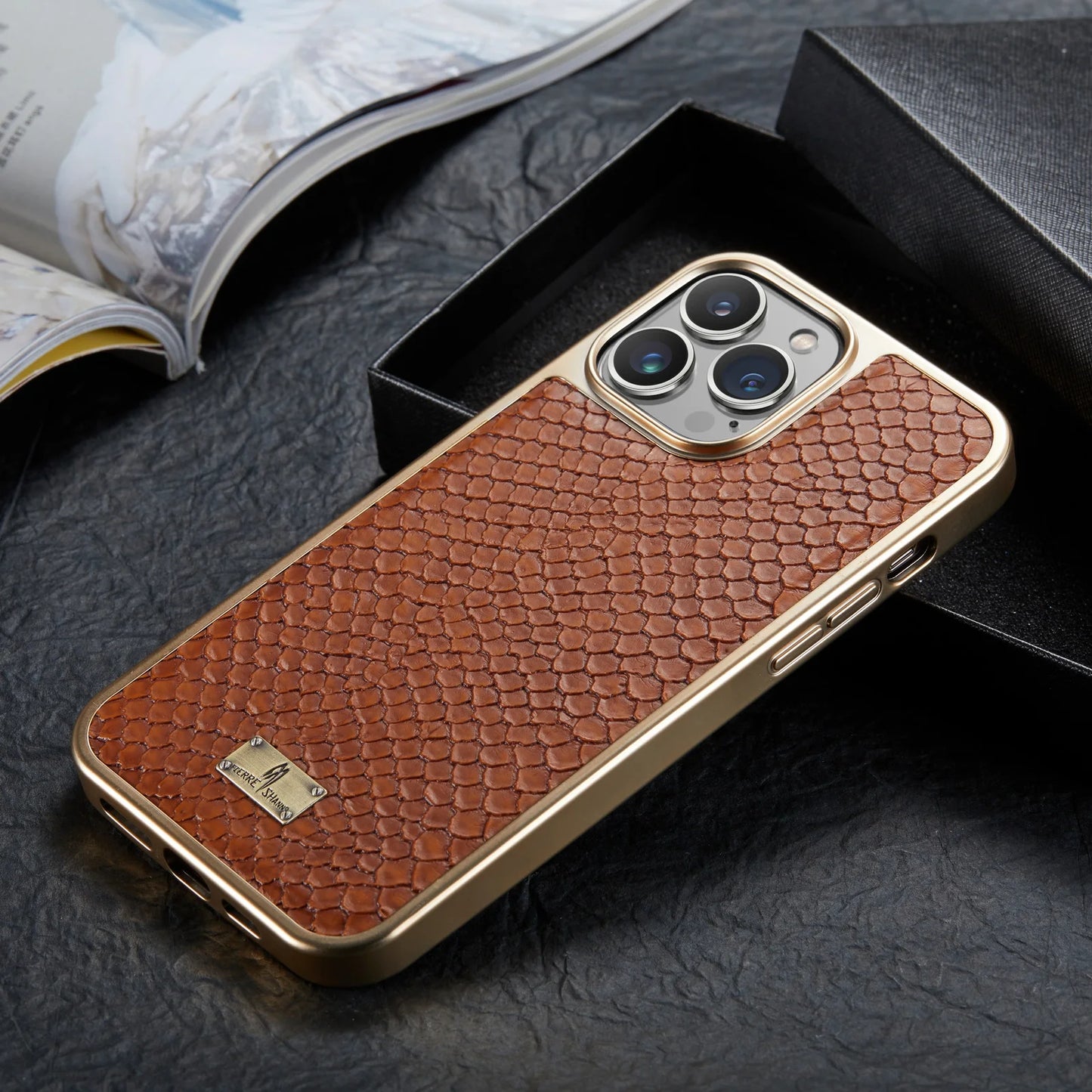 Luxe Snake Leather & Gold Frame iPhone Case